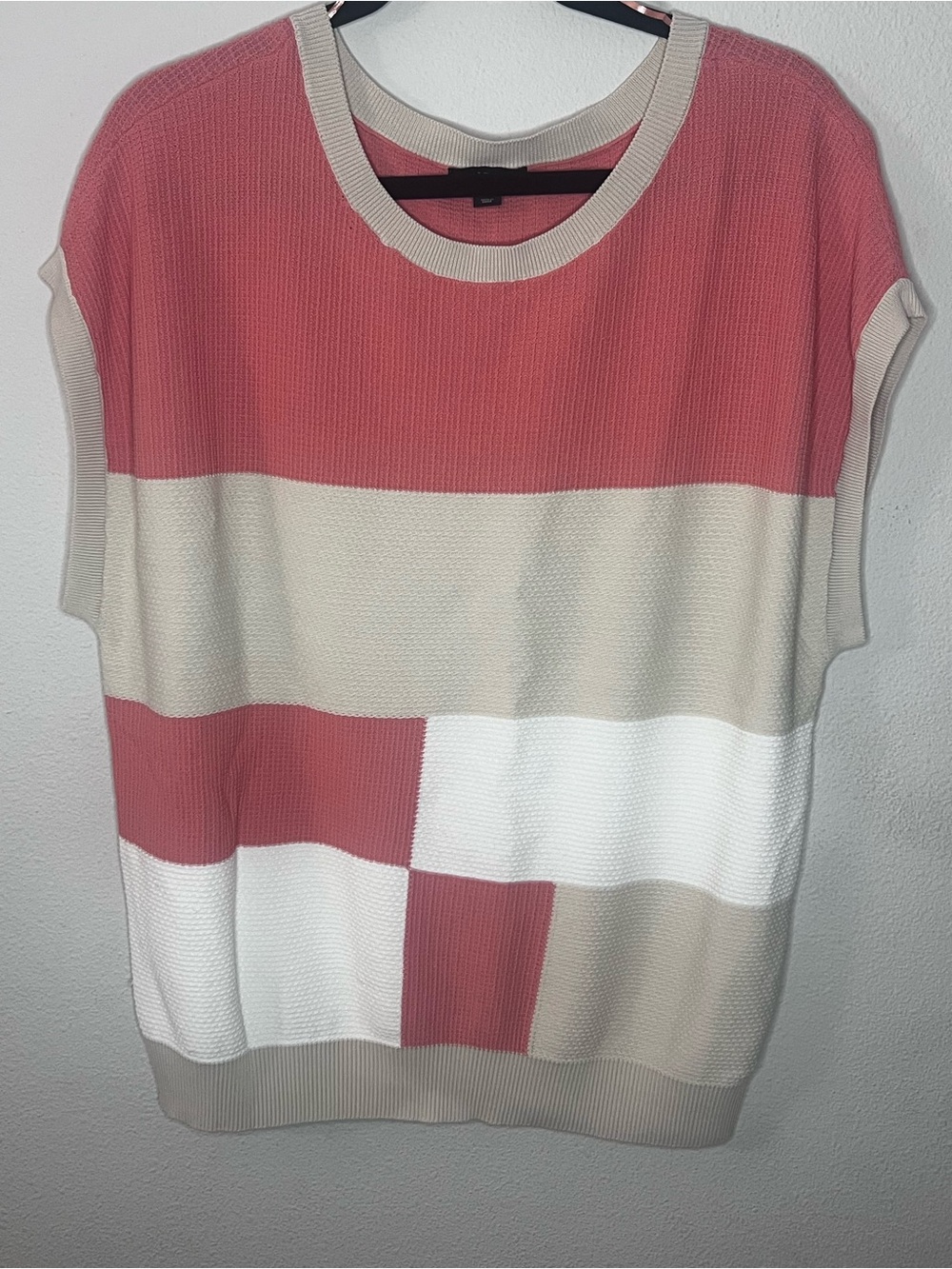 Alfani Dusty Rose and Cream Colorblock Knit Tee-81